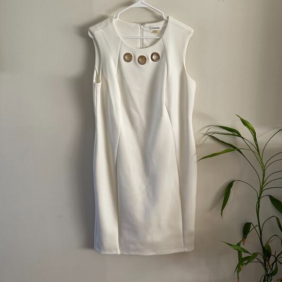Calvin Klein Dresses & Skirts - Calvin Klein Womens 14W Sheath Dress White Sleeveless Midi Workwear Classic
